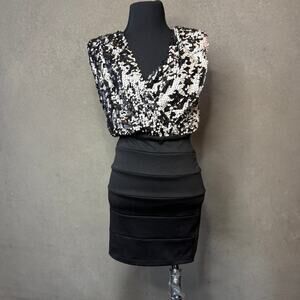 Frederick's of Hollywood Sequin Bandage Cocktail Mini Dress Black Silver S